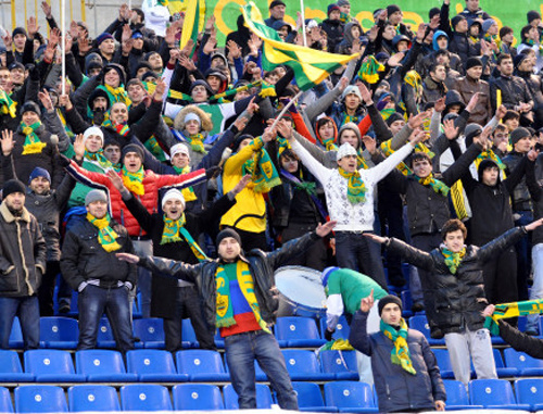 Fans of "Anji" FC at the match with "Zenit" FC in St Petersburg, March 21, 2011. Courtesy of the press service of the "Anji" FC (http://www.fc-anji.ru/)