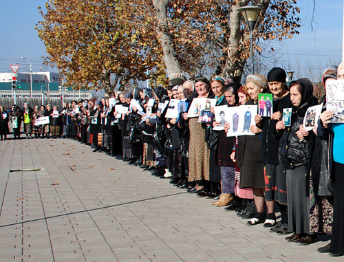 Rally by relatives of people missing in Chechnya.  Chechnya, Grozny, November 2010. Photo by Isa Khusainov, ‘DOSH’ magazine, N4(30) 2010.