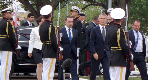 Georgian Prime Minister Irakli Garibashvili and Jens Stoltenberg, the NATO Secretary General attend the opening of the NATO joint training and assessment centre in Georgia