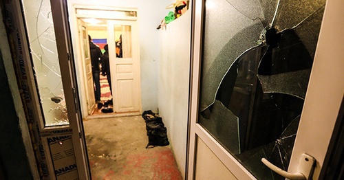 Bullet markings and broken glass at one of the houses in Nardaran, November 26, 2015. Photo by Aziz Karimov for the ‘Caucasian Knot’.