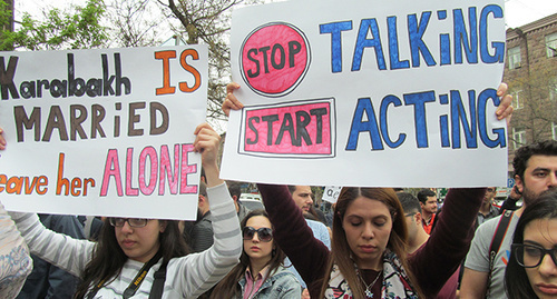 Protesters in Yerevan, ‘Stop talking – start acting’. Photo by Armine Martirosyan for the ‘Caucasian Knot’. 