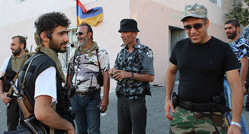 The members of the group "Sasna Tsrer" in the seized building of the police regiment. Yerevan, July 23, 2016. Photo by Tigran Petrosyan for the "Caucasian Knot"