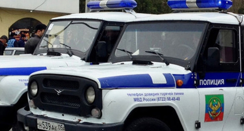 Road-and-patrol service car. Photo: http://topre.ru/2016/08/12/neizvestnie-obstrelyali-naryad-milicii-v-dagestane.html