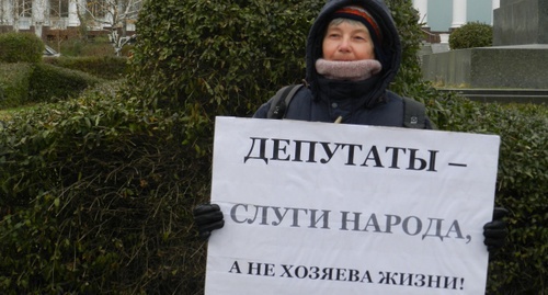 A participant of the protest action against outsourced catering in kindergartens. Volgograd, November 19, 2016. Photo by Tatyana Filimonova for the "Caucasian Knot"