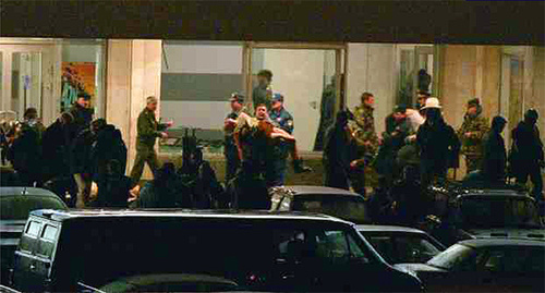 At the place of events at Dubrovka Theatrical Centre in 2002. Photo from the booklet 'Undeclared war' prepared by Russian Ministry of Emergencies' press service, http://www.mchs.gov.ru/articles