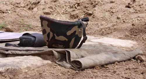 A helmet of a soldier of the Nagorno-Karabakh Defence Army. Photo https://ru.armeniasputnik.am/karabah/20170710/7899001/armyanskij-voennosluzhashchij-pogib-v-karabahe.html