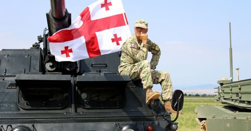 A NATO soldier at the military exercises "Noble Partner-2017", photo by Inna Kukudjanova for "Caucasian Knot"