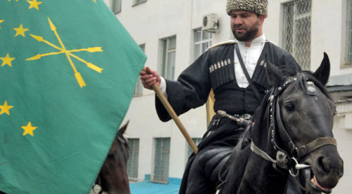 Circassian flag. Nalchik, September 25, 2013. Photo by Luiza Orazaeva for "Caucasian Knot"