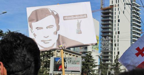 A poster of the participants of the action organized by the "United National Movement" Party. December 11, 2017. Photo by Inna Kukudjanova for the "Caucasian Knot"