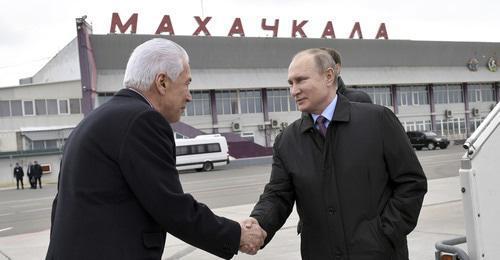 Vladimir Putin (right) and Vladimir Vasiliev in Makhachkala, March 13, 2018. Photo: Sputnik/Alexei Nikolsky/Kremlin via REUTERS