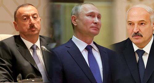 Ilham Aliev, Vladimir Putin and Alexander Lukashenko (from left to right). Photo by Aziz Karimov for the Caucasian Knot, http://putin.kremlin.ru/, http://president.gov.by/