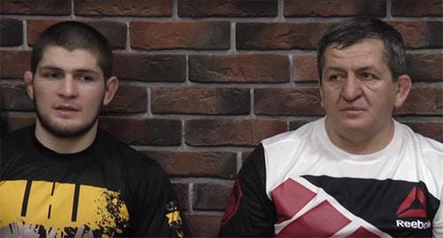 Khabib and Abdulmanap (right) Nurmagomedov. Photo: Vremya Sporta https://www.youtube.com/watch?v=HWyclHTd89o https://ru.wikipedia.org 