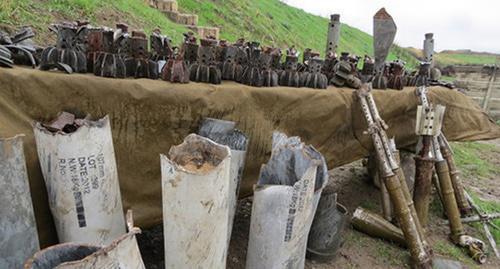 Shell fragments collected after the attacks committed on the front lines of Nagorno-Karabakh from Azerbaijan. Photo by Alvard Grigoryan for the "Caucasian Knot"