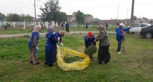 Residents of Chechnya at the subbotnik (community works). Photo by the press service of the United Russia party