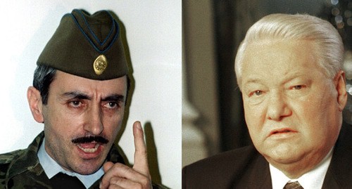 Djokhar Dudaev (left) and Boris Yeltsin. Collage made by the Caucasian Knot. Photo: REUTERS/Stringer