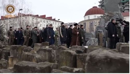 Participants of the official mourning rally in Grozny on February 23, 2020. Screenshot of the video on Instagram https://www.instagram.com/p/B86iC4Do2CN