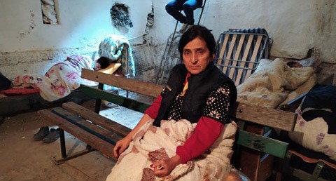 A resident of Stepanakert in a shelter. Photo by Alvard Grigoryan for the Caucasian Knot