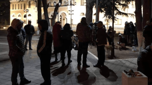 Protesters at the Theatre Square in Tskhinvali. Screenshot: https://youtu.be/3FTil6leCFU