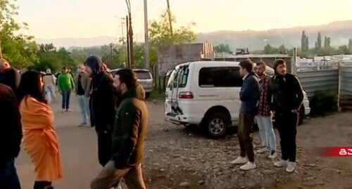 Activists blocking construction site of the Namakhvan hydroelectric power plant. Screenshot from video posted by RUSTAVI 2 TV Channel