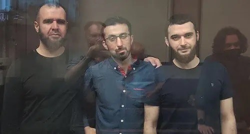 Abubakar Rizvanov, Kemal Tambiev and Abdulmumin Gadjiev (from left to right) in a courtroom. Photo by Konstantin Volgin for the Caucasian Knot