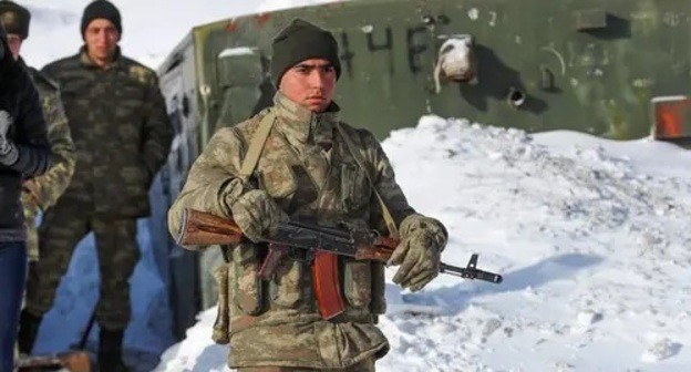 Azerbaijani serviceman in the Kelbajar Region of Nagorno-Karabakh in late December, 2020. Photo by Aziz Karimov for the Caucasian Knot