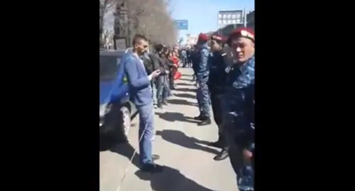 Protest action in Gyumri. Image made from video posted at Youtube Channel Yerevan.Today on April 16, 2022, https://www.youtube.com/watch?v=wiIpLpQTbf4&t=158s