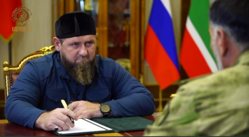 Ramzan Kadyrov at the meeting with Alibek Delimkhanov. Screenshot of the video published on Kadyrov's Telegram channel on August 20, 2022, https://t.me/RKadyrov_95/2716