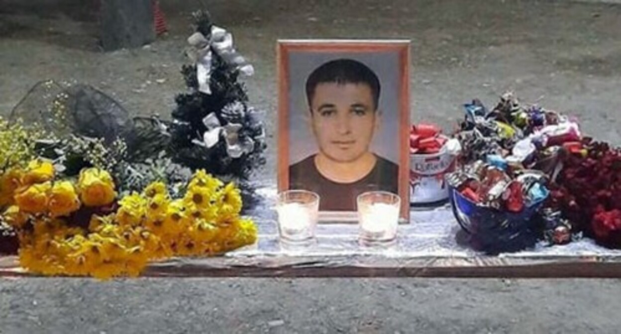 Flowers and candles at a portrait of Inal Djabiev. Screenshot: https://www.instagram.com/p/CKlMRR1rjtq/