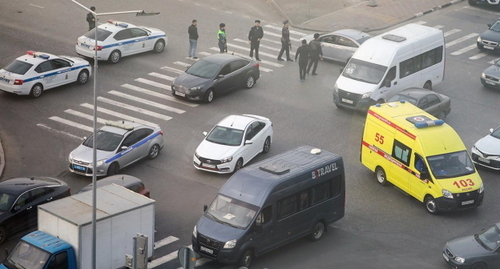 Streets cordoned off in the center of Grozny. Screenshot of the video posted on the Telegram channel "ChP Kavkaz" https://t.me/chp_kavkaz/11353