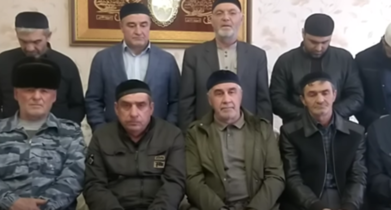 A videl appeal of Mikail Moshkhoev' teip (family clan). Screenshot of the video posted on the YouTube channel "Vainakh Dog" on March 29, 2023 https://www.youtube.com/watch?v=C1ULU4xBv1Q