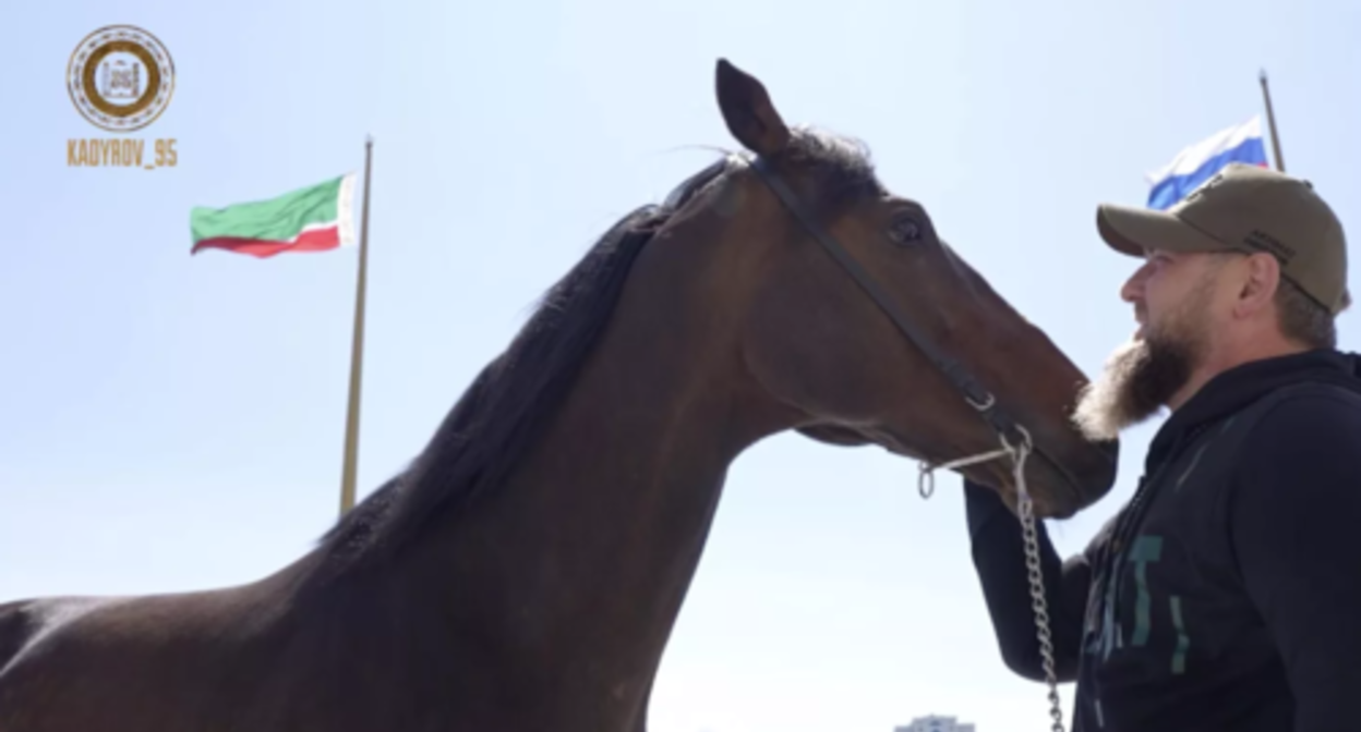 Ramzan Kadyrov with his stallion Zazu. Screenshot Kadyrov_95 / Telegram