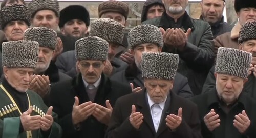 Ingush elders addressed to the Balkar people on the occasion of the 80th anniversary of their deportation to Central Asia. Screenshot of the video published on the Magas Times channel https://www.youtube.com/watch?v=72AsFIXQCE4 (the activities of the Meta Company, owning Facebook, Instagram, and WhatsApp, are banned in Russia)