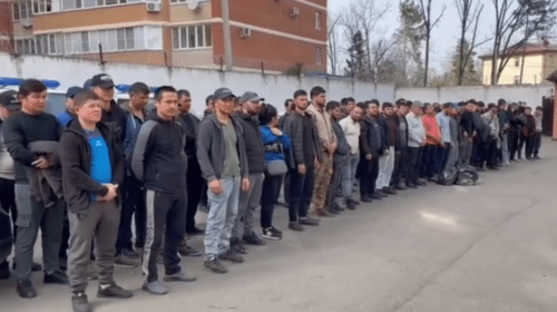 Migrants detained as a result of the raids. Screenshot of the video posted on the Telegram channel of the Krasnodar city police on April 4, 2024 https://t.me/mvd23krasnodar/3192