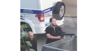 A shootout in Makhachkala. June 23, 2024. Screenshot of a video posted on the Baza Telegram channel