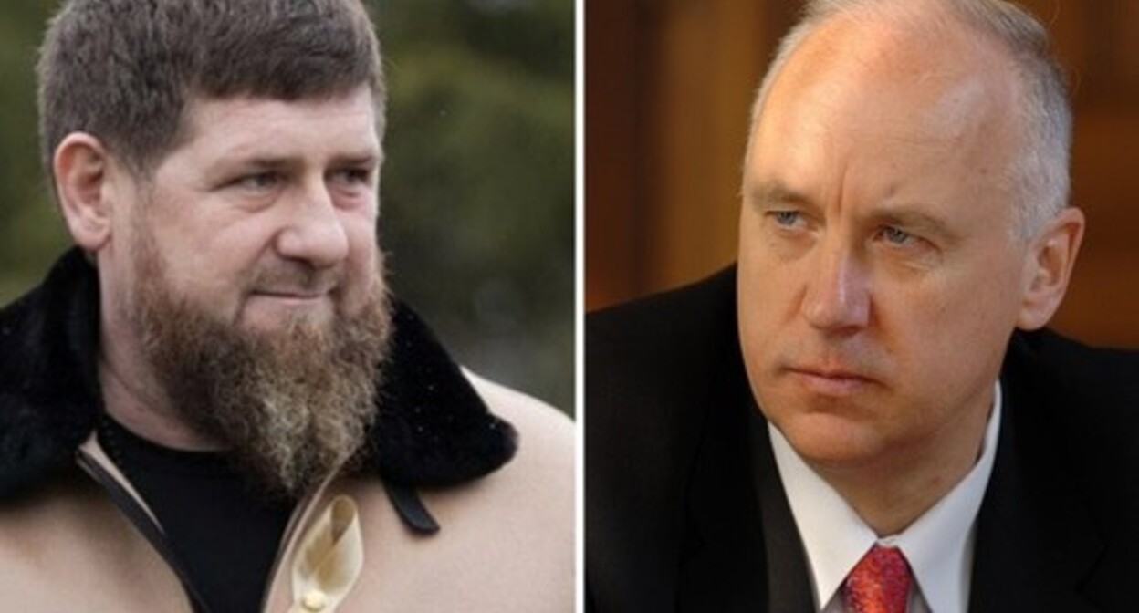 Ramzan Kadyrov, Alexander Bastrykin. Photo: the “Grozny” ChGTRK (State TV and Radio Broadcasting Company) https://grozny.tv/news/main/42078, press service of the Investigative Committee of Russia https://sledcom.ru/sk_russia/leaders/item/686/ Collage by the "Caucasian Knot"