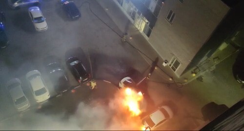 Gaspar Avakyan's car set on fire. Screenshot of a video courtesy of Gaspar Avakyan for the "Caucasian Knot"