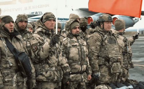 A group of fighters at the Grozny Airport. Screenshot of a video posted on Ramzan Kadyrov's Telegram channel on December 17, 2024, https://t.me/RKadyrov_95/5336