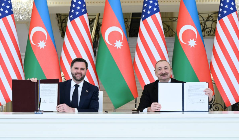 J.D. Vance and Ilham Aliyev at the signing of the Charter. Screenshot from a photo by the press service of the Presidential Administration of Azerbaijan, February 10, 2026, https://president.az/az/articles/view/71562 J.D. Vance and Ilham Aliyev at the signing of the Charter. Screenshot from a photo by the press service of the Presidential Administration of Azerbaijan, February 10, 2026, https://president.az/az/articles/view/71562