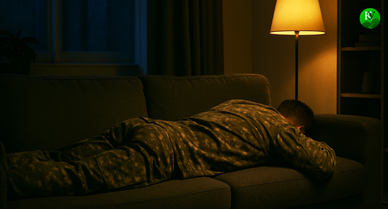 A serviceman at home. Illustration created by the Caucasian Knot using AI in the Copilot program. A serviceman at home. Illustration created by the Caucasian Knot using AI in the Copilot program.