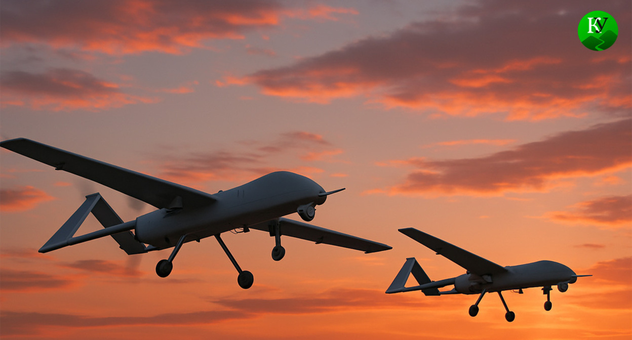 A UAV in the sky. Illustration created by the "Caucasian Knot" using AI in the Copilot program. A UAV in the sky. Illustration created by the "Caucasian Knot" using AI in the Copilot program.
